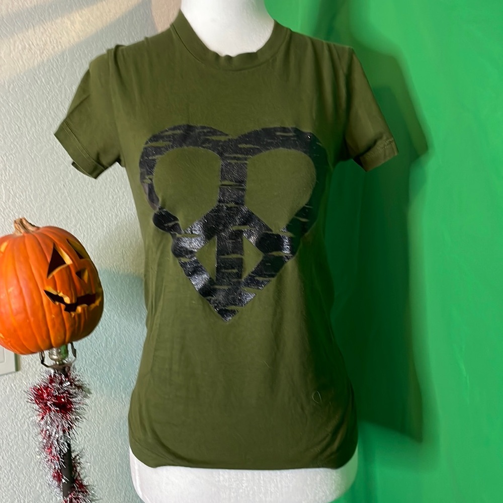 Army green black heart designer shirt American apparel base